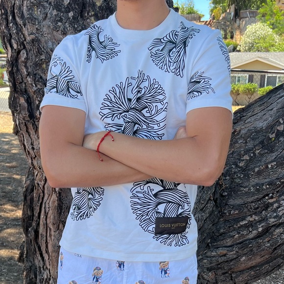 LOUIS VUITTON CHRISTOPHER NEMETH AUTHENTIC MEN T SHIRT WHITE LOVE ROPE TIE KNOT - Picture 2 of 16